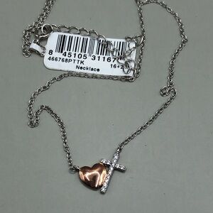 Sterling silver 925 dainty chain heart and cross pendant charm necklace-giftable